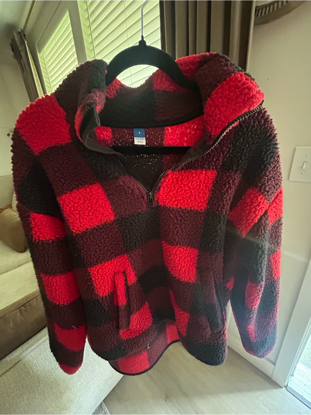 Women’s Red and Black Buffalo Plaid Sherpa Jacket